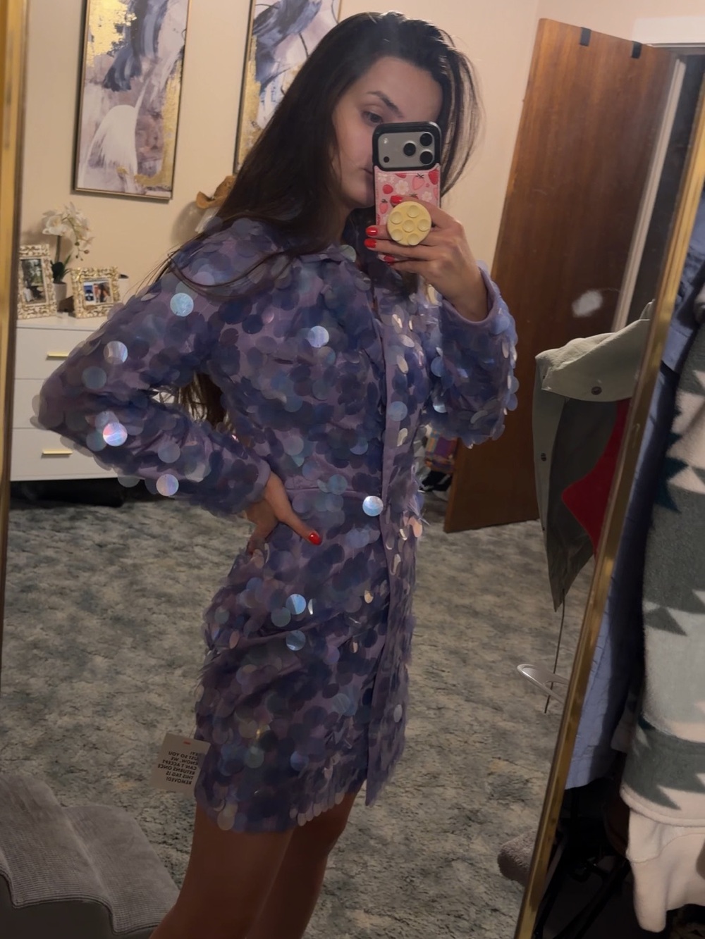 ASOS Lavender Iridescent Sequin Long Sleeve Sheath Dress - Picture 7 of 8